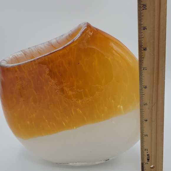 Art Glass Slanted Candy Corn Color Halloween Vase - Picture 5 of 8